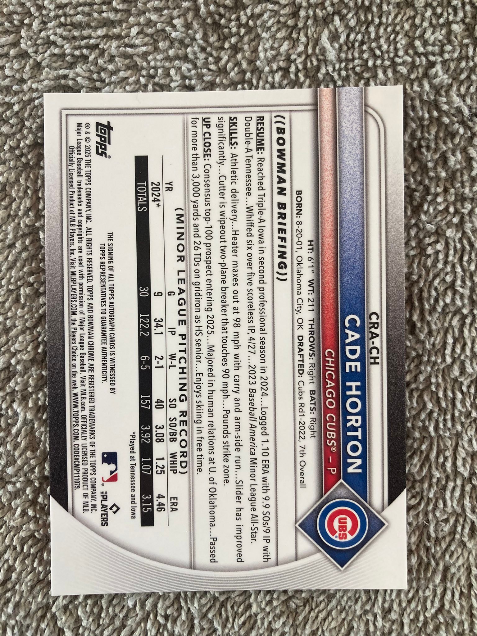 Cade Horton auto baseball card for sale