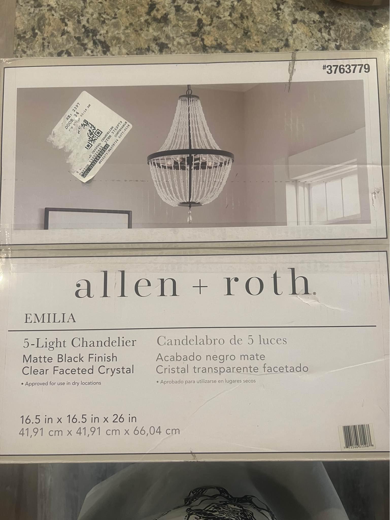 Allen + Roth Emilia 5-Light Matte Black & Clear Crystal Chandelier