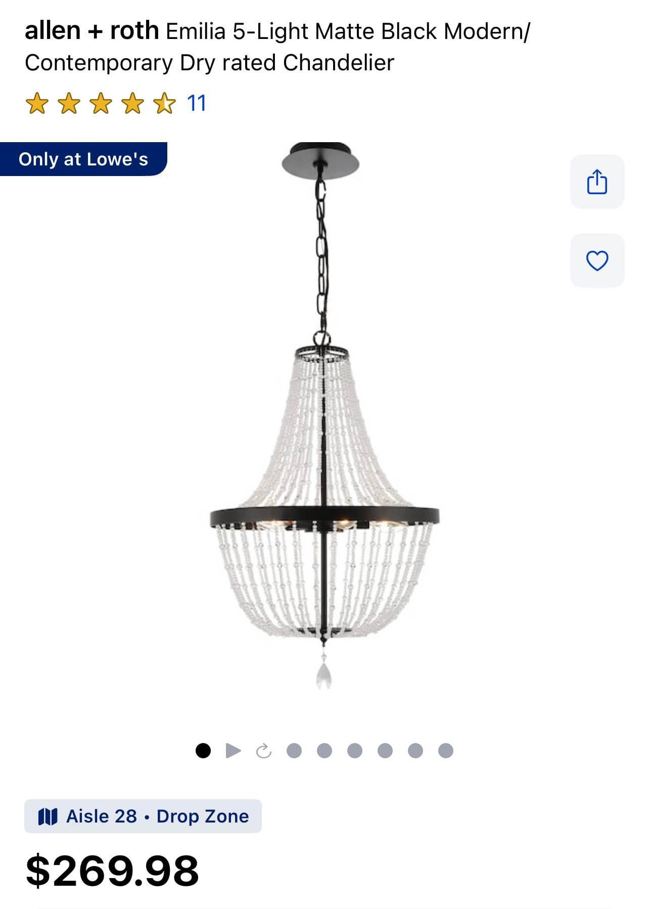 Allen + Roth Emilia 5-Light Matte Black & Clear Crystal Chandelier