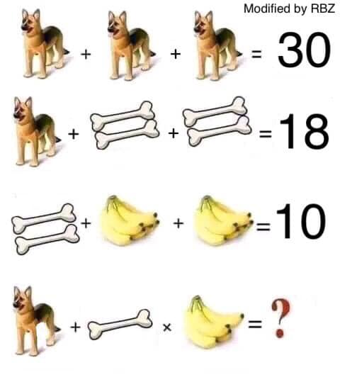 What is the result of the equation dog + bone * banana?