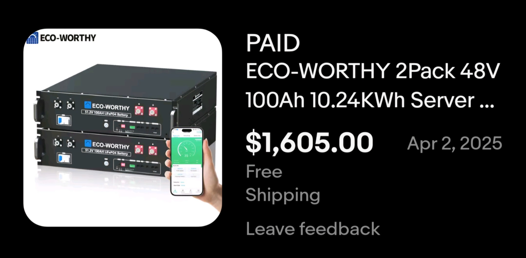 ECO-WORTHY 5.12kWh 48V 100AH LiFePO4 Server Rack Battery - Solar Backup Power V3