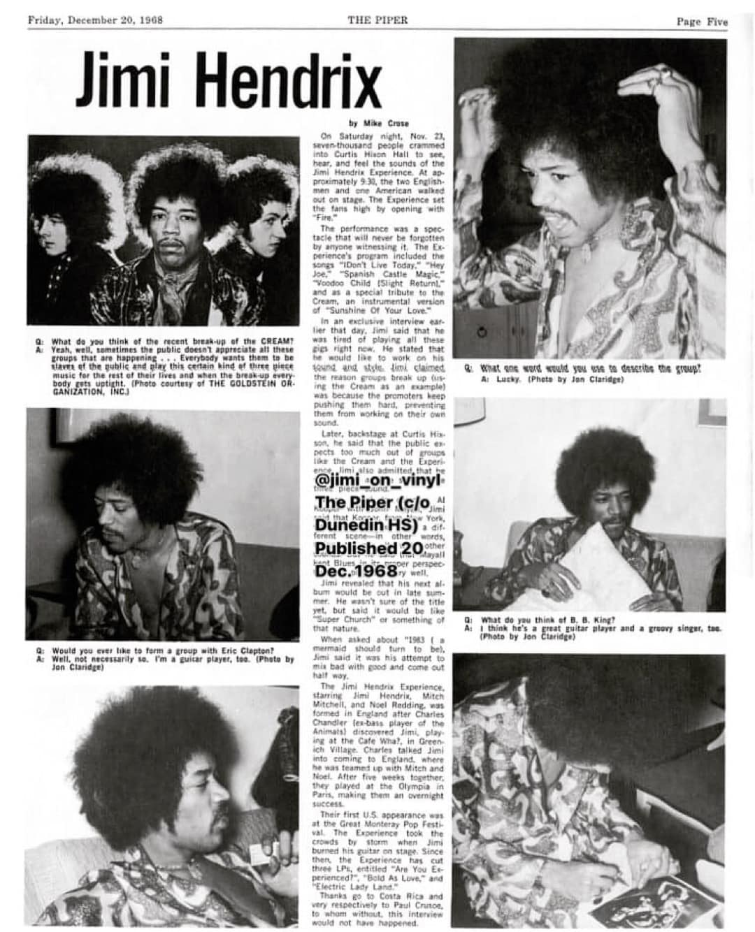 On this day in 1968, The Jimi Hendrix Experience performed at the