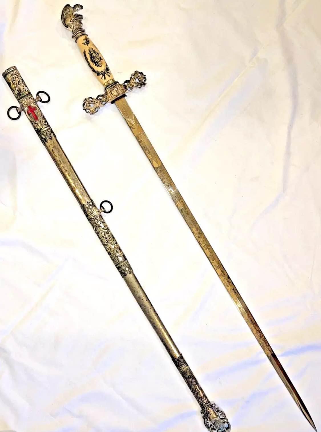 Historical 1900-1910 Knights Templar Freemason Ceremonial Sword