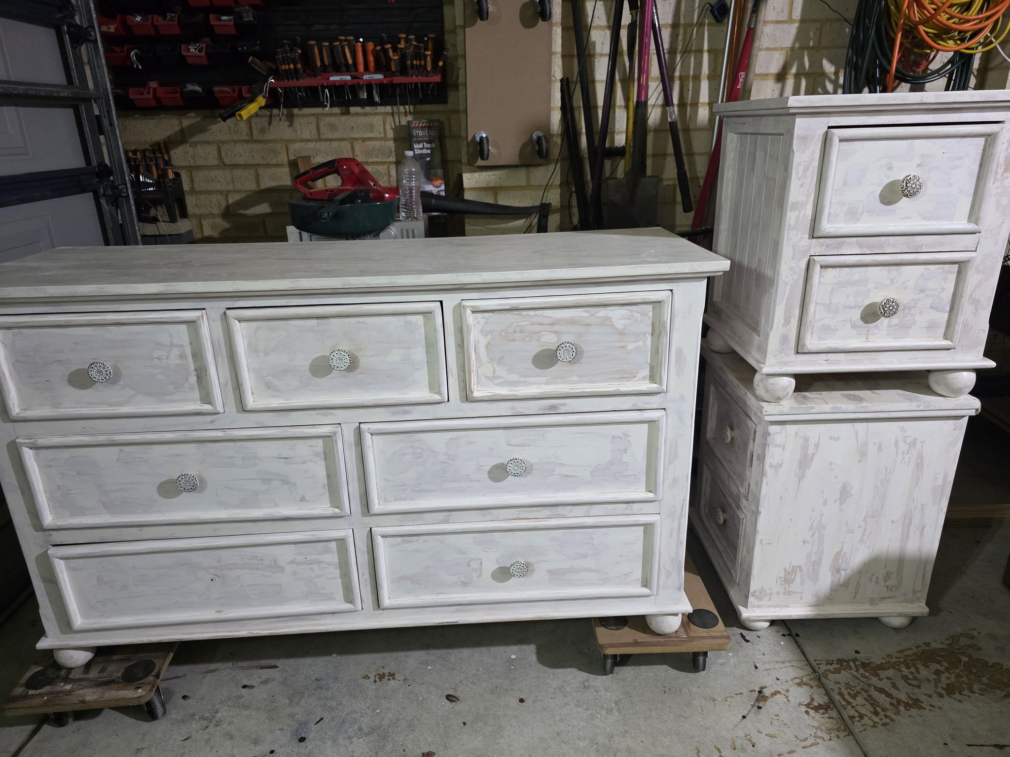 light grey distressed dresser Check out this stylish gray dresser!! What knobs would you choose for this? Anthropologie sunday in brooklyn for sale