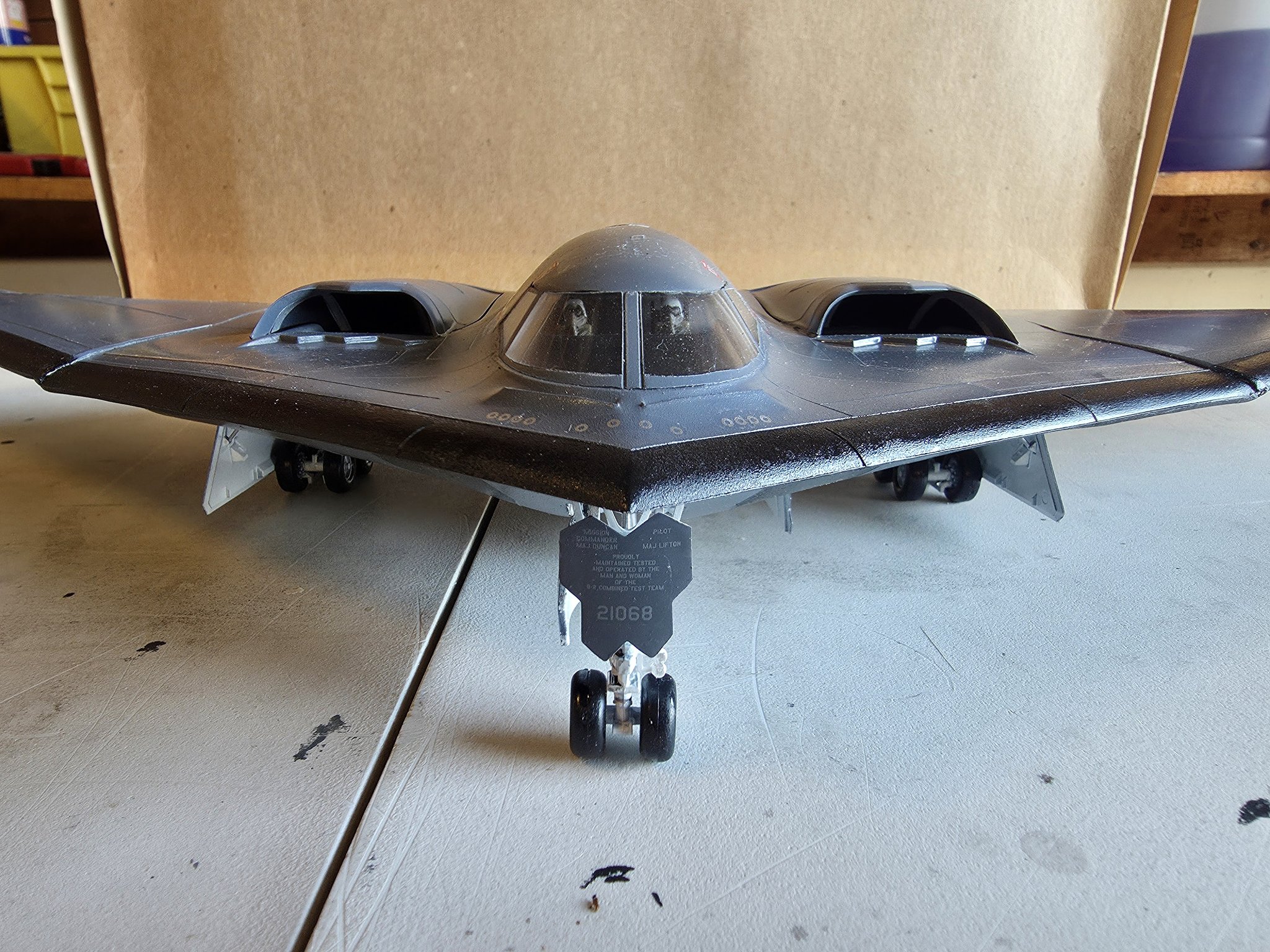 Well finished the Testor's 1/72 B-2 Spirit. Added two figures, 2