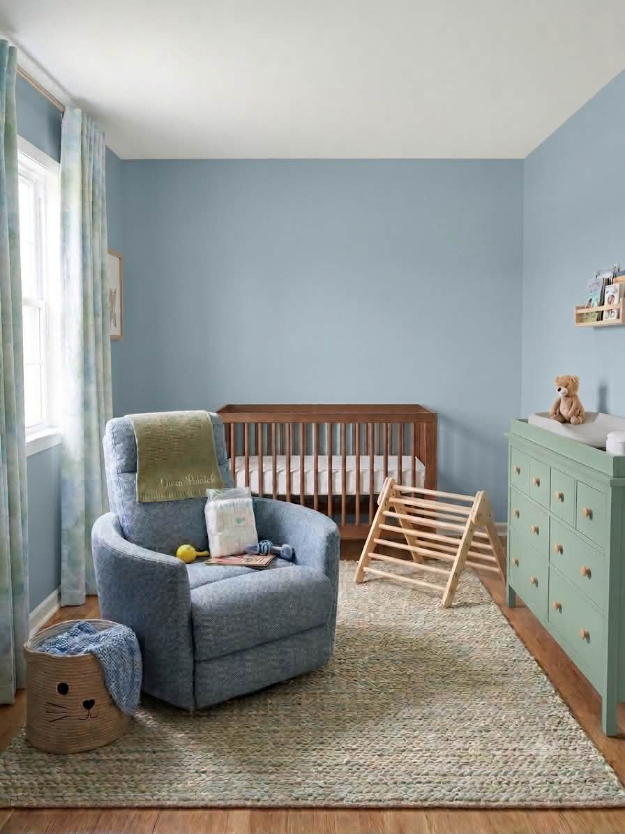 Nursery dresser color options: blue or brown to match crib and rocking chair?
