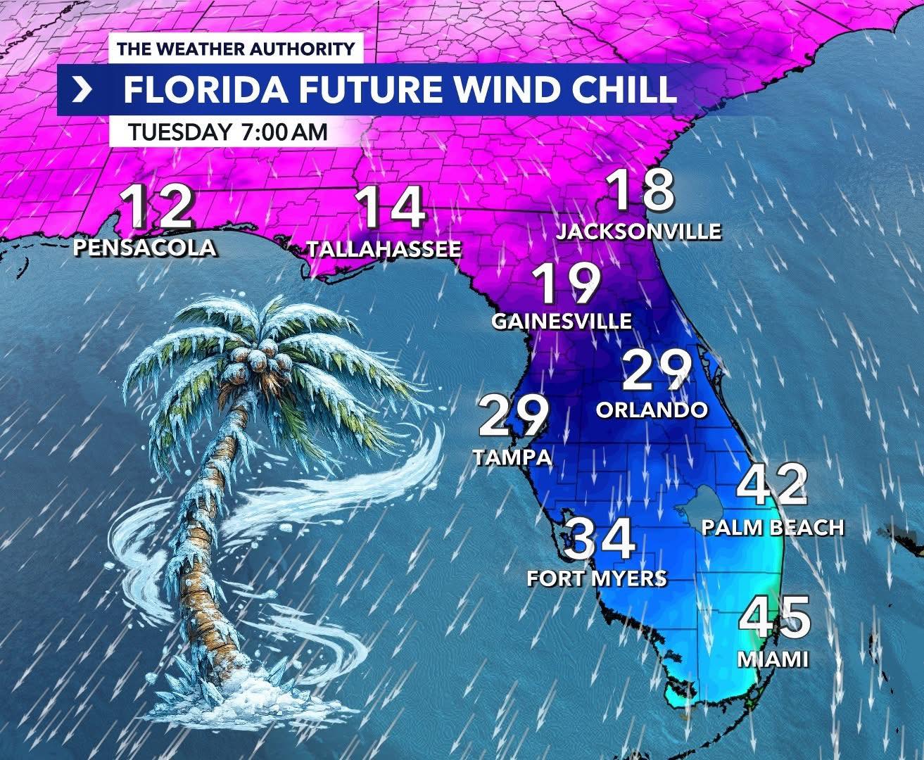 Happy Turn 7’2” THREE WEATHER Florida wind chill temperatures Tuesday morning