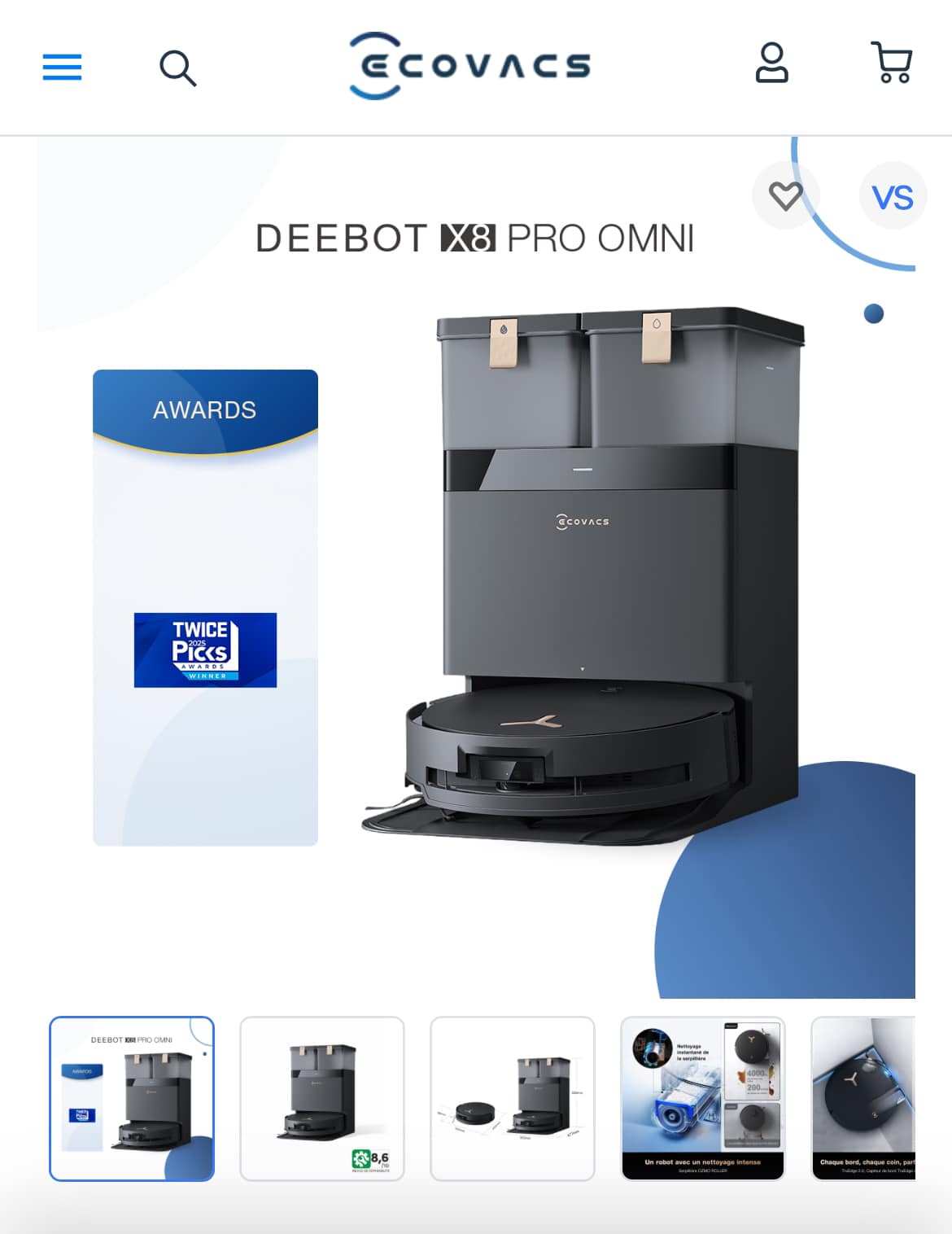 Ecovacs Deebot X8 Pro Omni, sac à poussière, noir, rond