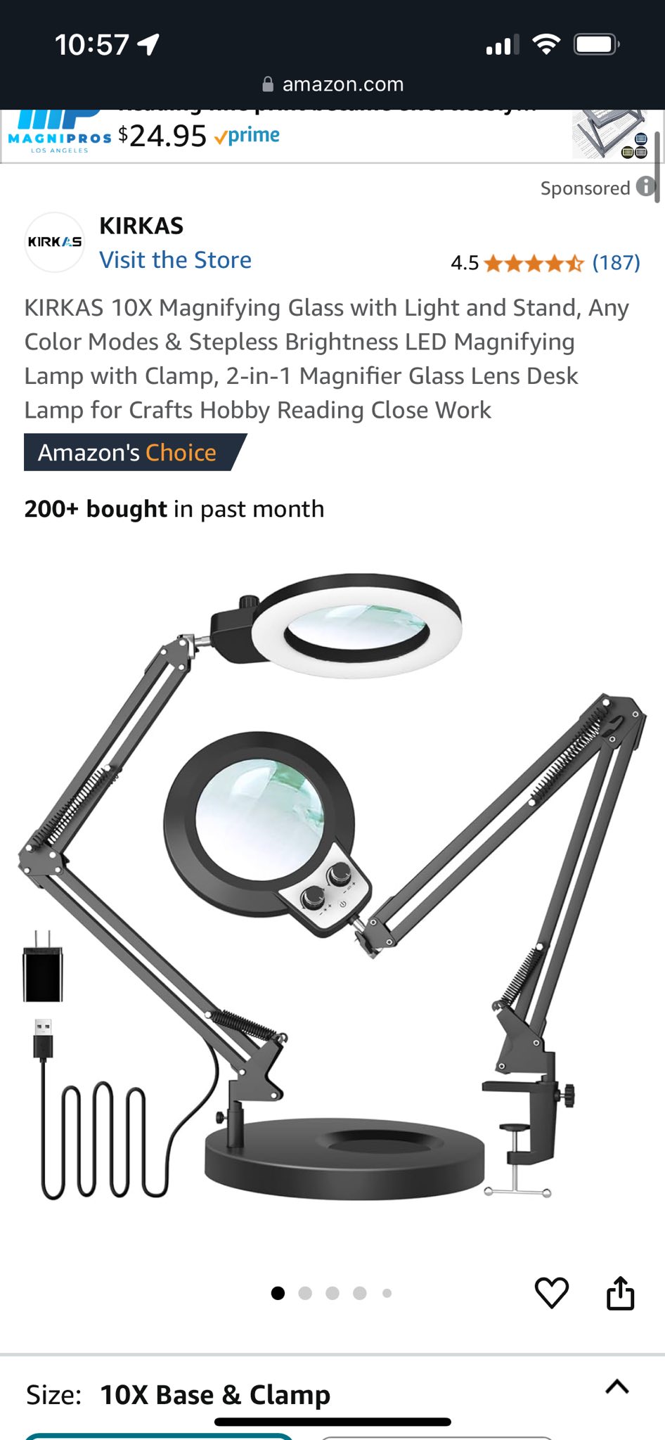 10X Magnifying Glass Desk Lamp With LED Light – Base & Clamp, Hands-Free Reading Helper 2 thumbnail image