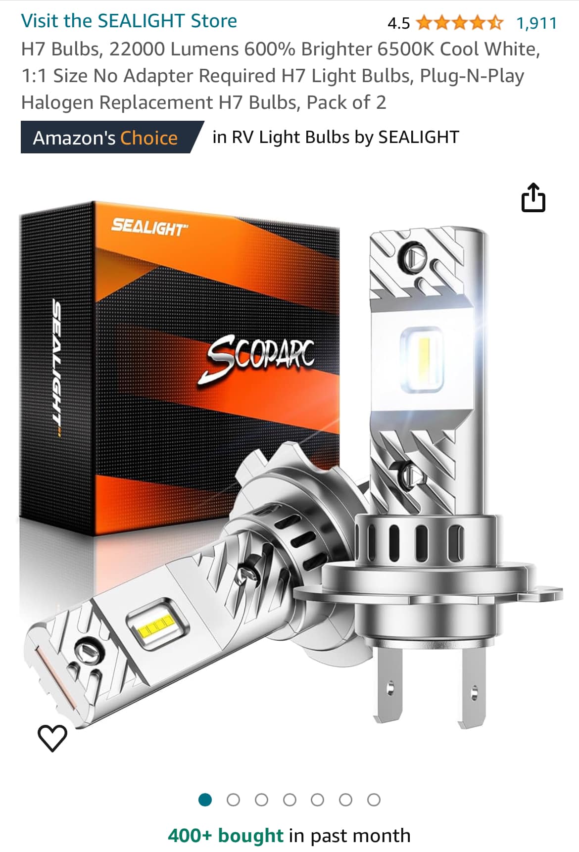 H7 LED Headlight Bulbs Low Beam 60W 6000K White 6000LM Fit