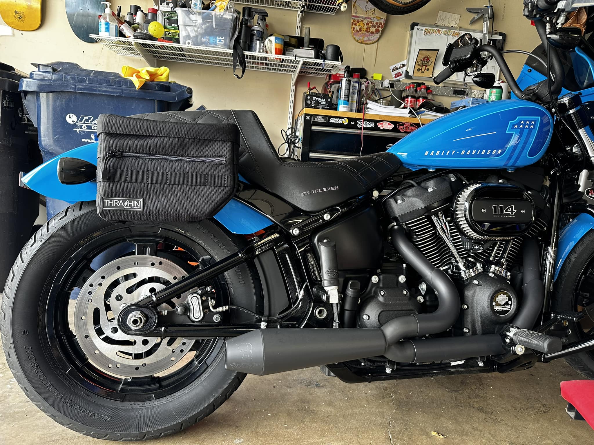 Upgraded Street Bob with S&S exhaust and Trask air cleaner