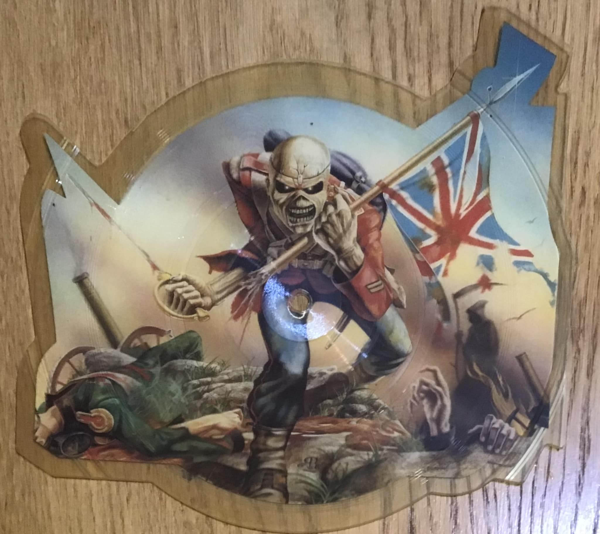Now playing, The Trooper, Iron Maiden, another shaped picture disc
