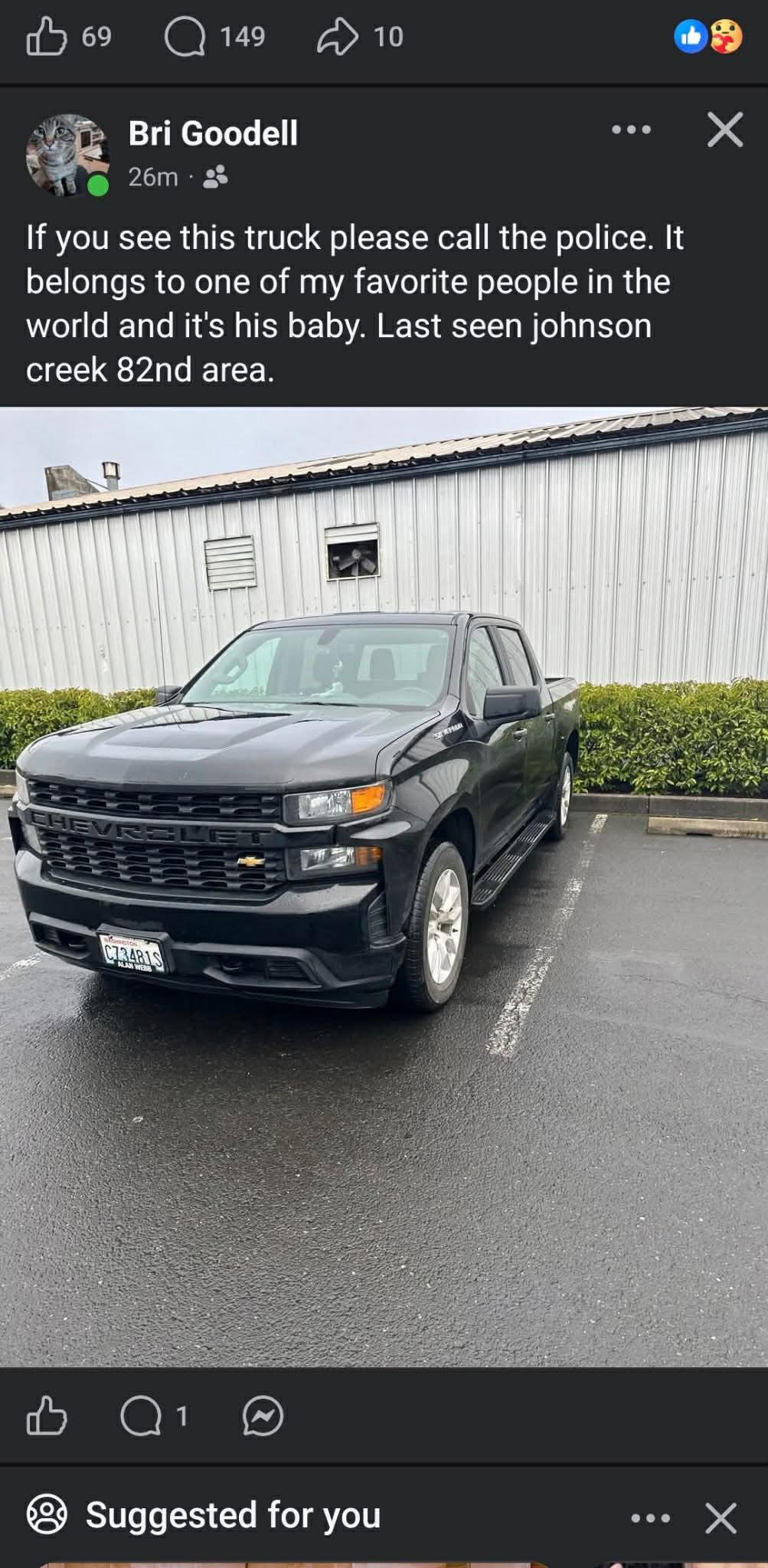 Stolen 280qbs vehicle in Portland, OR area