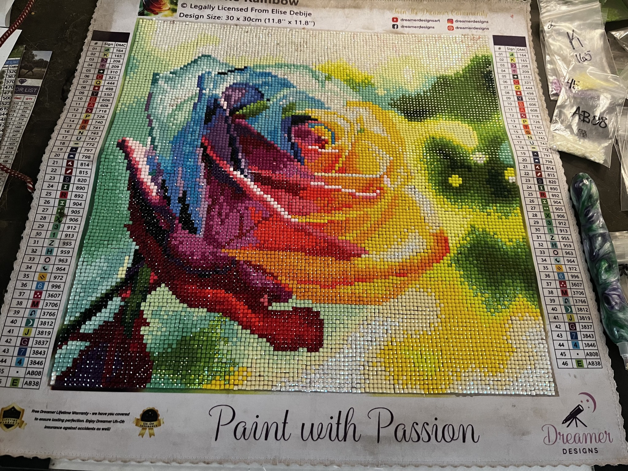 Finished rainbow dragon from Dreamer Designs and Winnie the Pooh