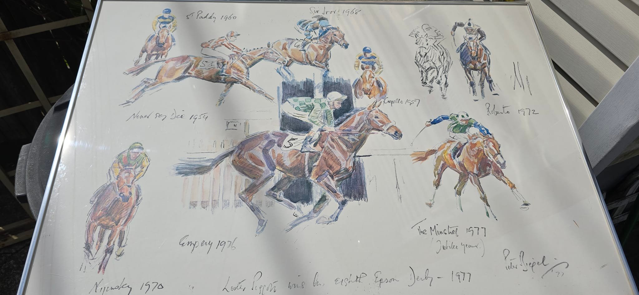 Tableau Huile Original Frank L Geere - Le Ménestrel, Courses Hippiques 1977, Lester Piggott, Encadré