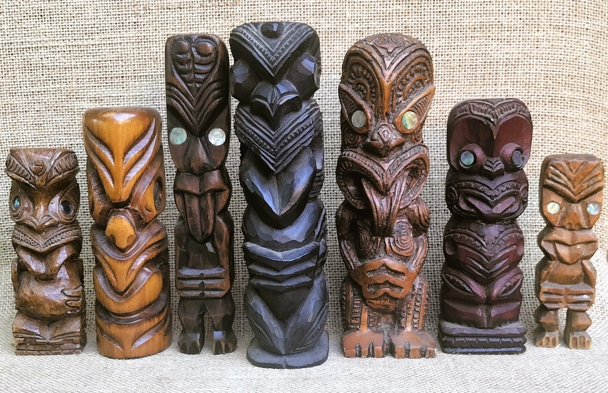 Small tiki statues made by local Hawaii artists