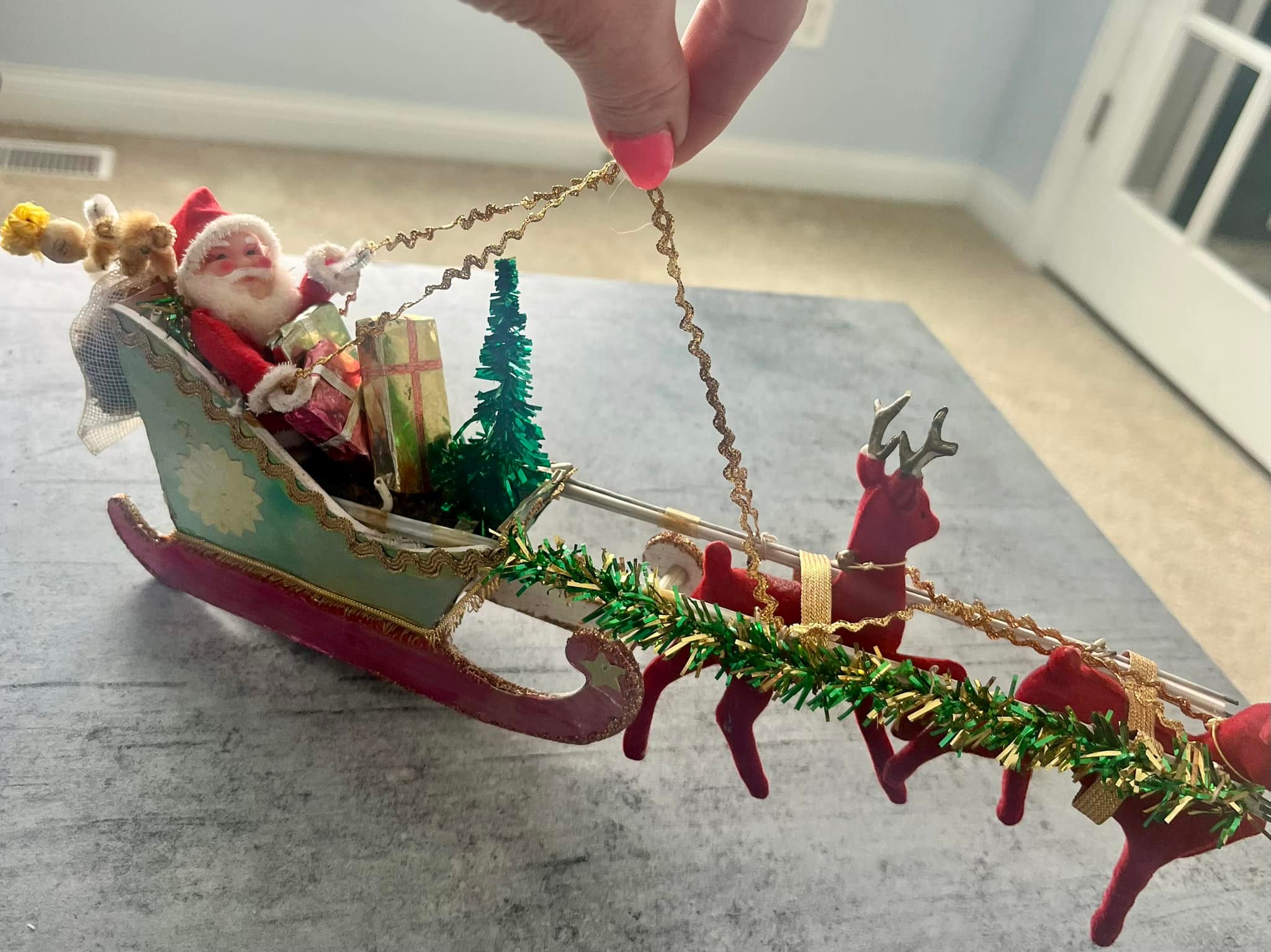 Vintage 1960s Japan Santa Sleigh Decoration