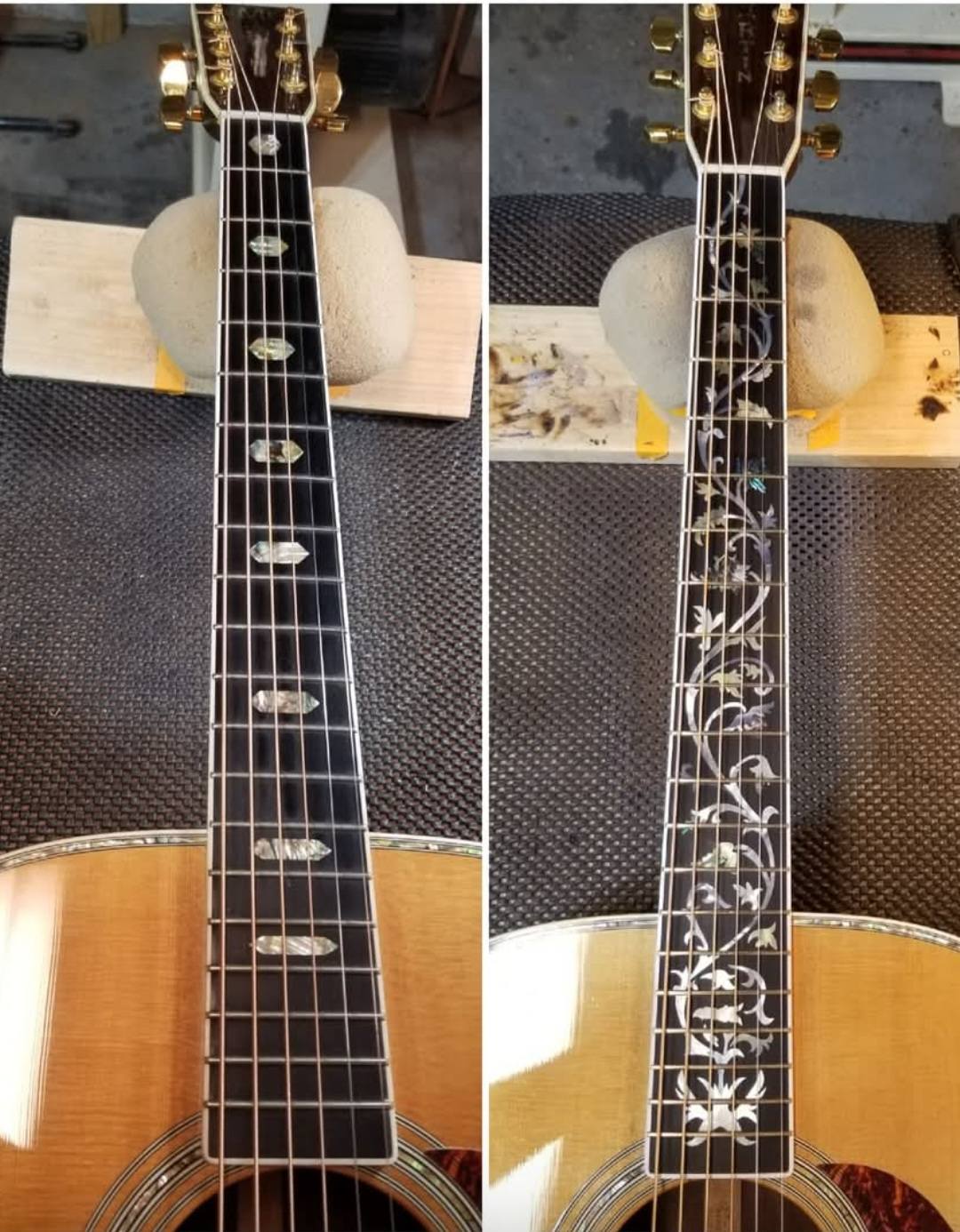 Custom inlay work on Martin HD-35 and D-41 guitars