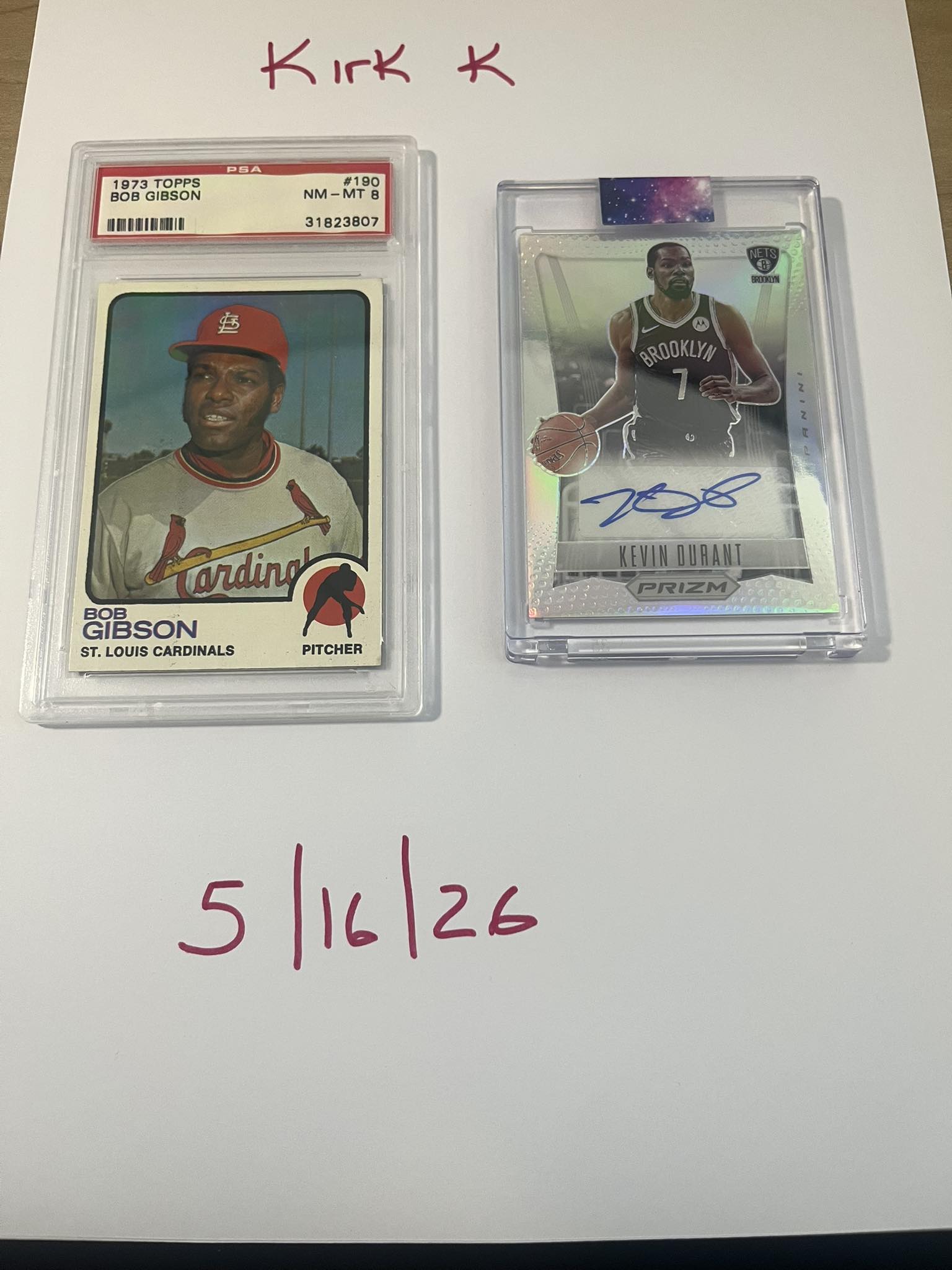 1973 Topps Bob Gibson and 2021-22 Panini Prizm Kevin Durant cards 