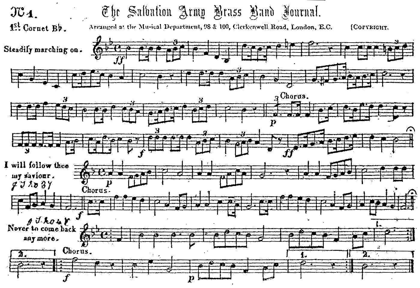 Using magnetic bookmarks in Salvation Army tune book for brass band
