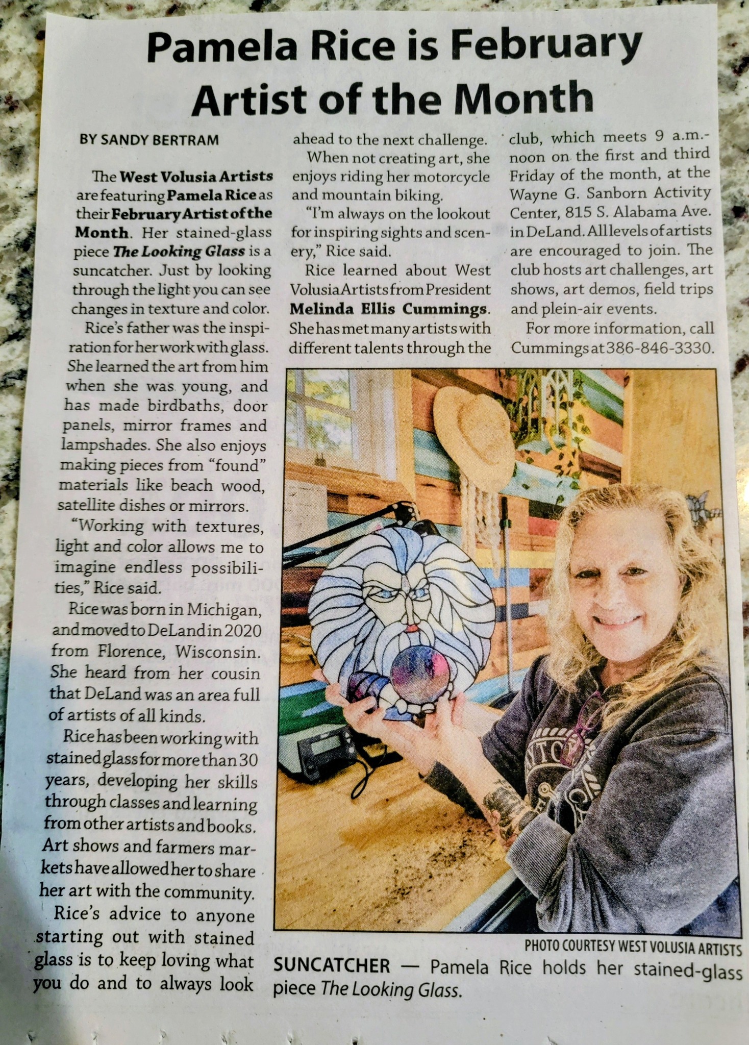West Volusia Artists | Pamela Rice with her piece called 