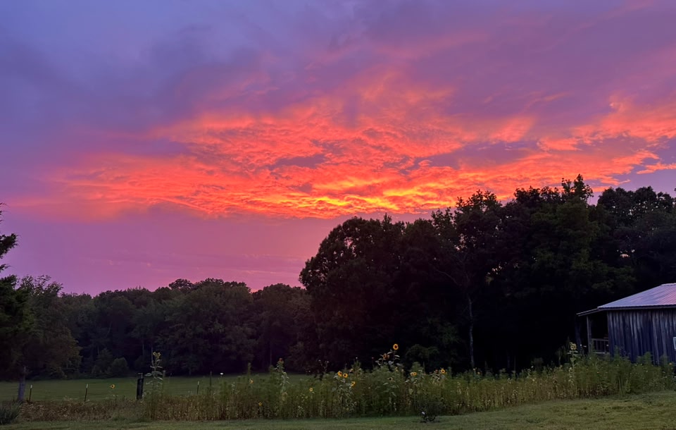 Stormy sunset view from front porch in Oakland, Tennessee