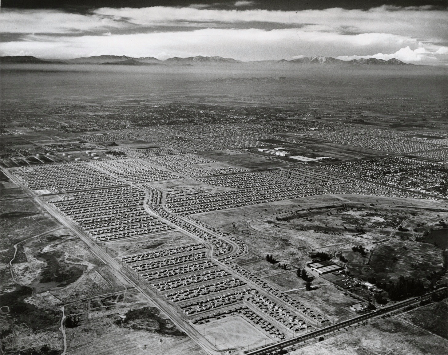 Harvey Way and Lakewood Blvd in 1958, the houses on the right