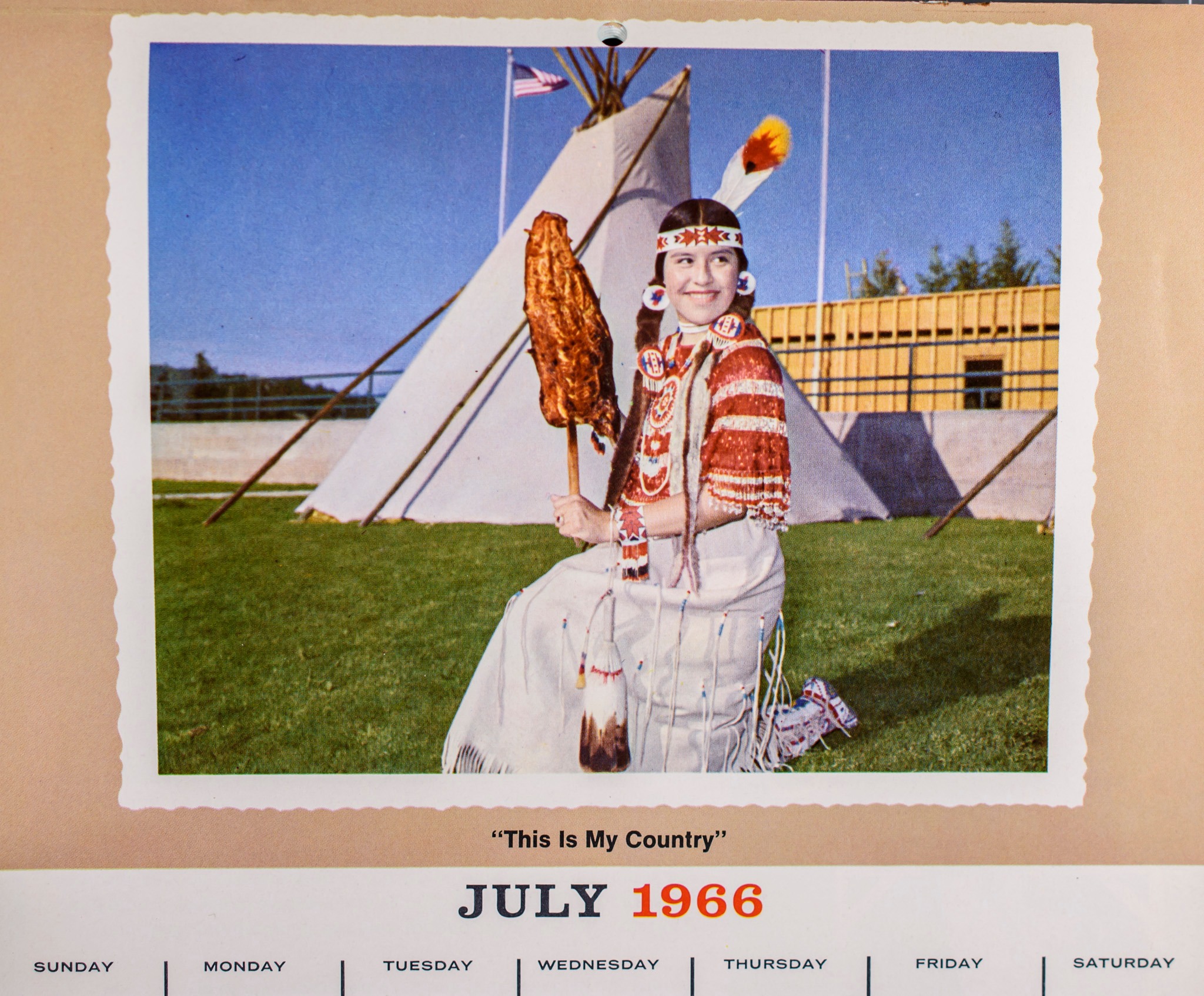 Alpenrose Dairy's 1966 calendar featuring Native American woman