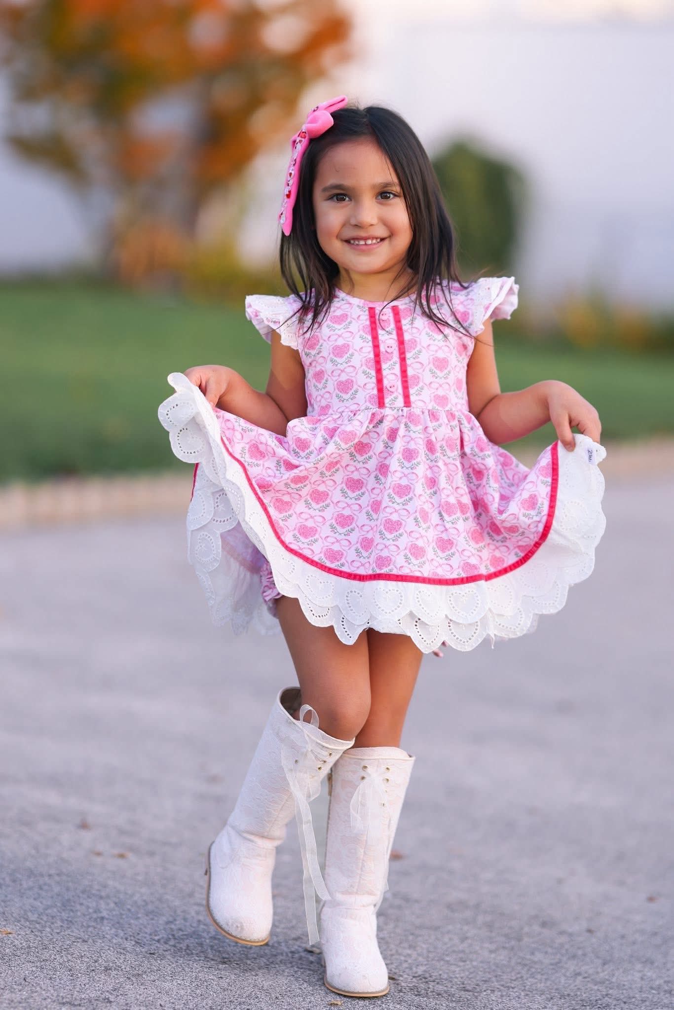 pink valentines day dress Flowery Toddler Girl Valentine Dad aimed for ease when dressing his little one Pink Valentine Day Dresses For