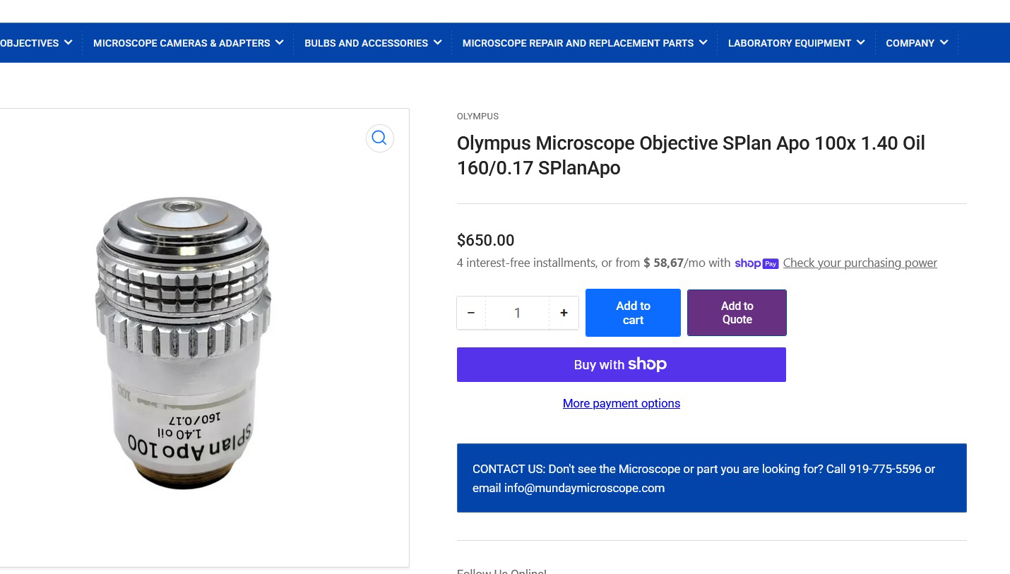 Will Olympus S Plan Apo 100x oil objective fit Euromex microscope?