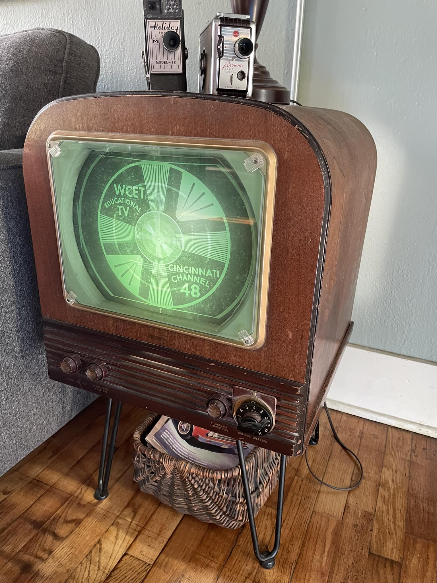 Upcycled vintage TV side table with Alexa