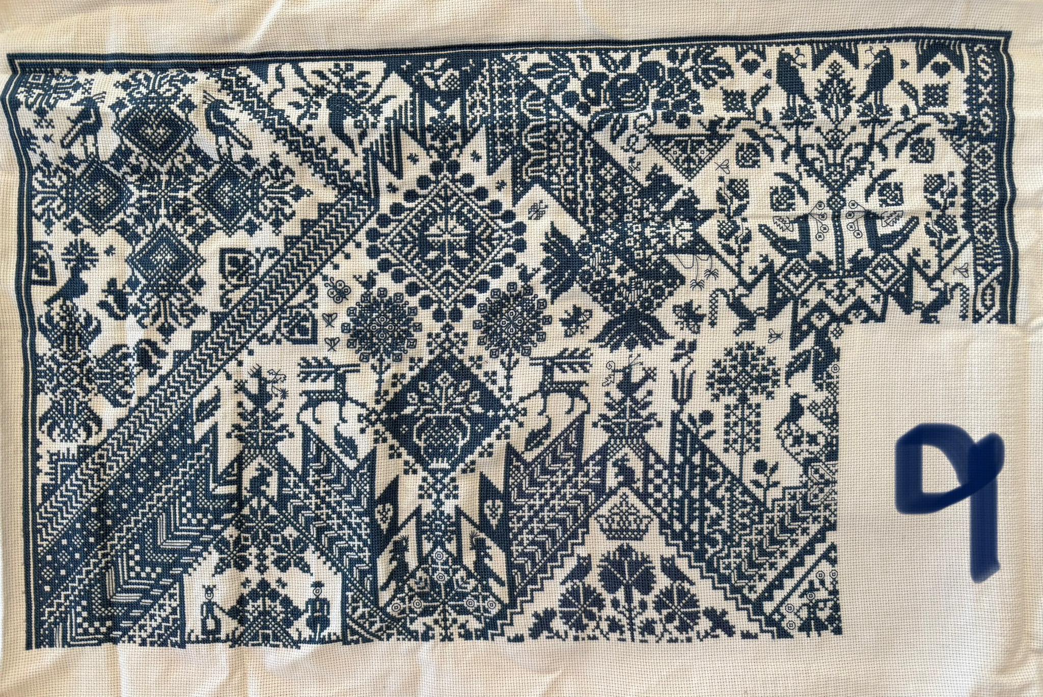 Stitching long dog samplers on 16ct ivory aida