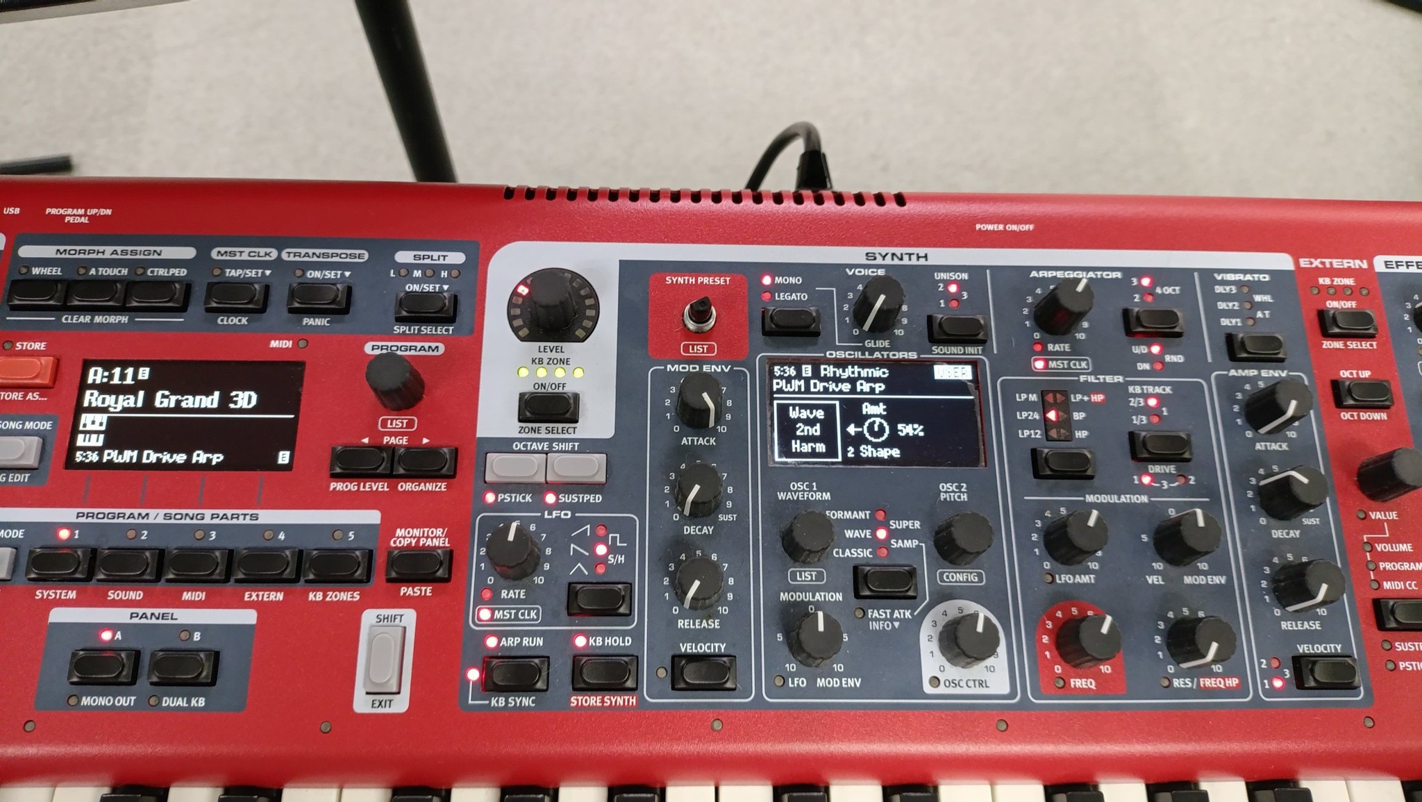 How to stop sound on Nord Stage 3 after key press?