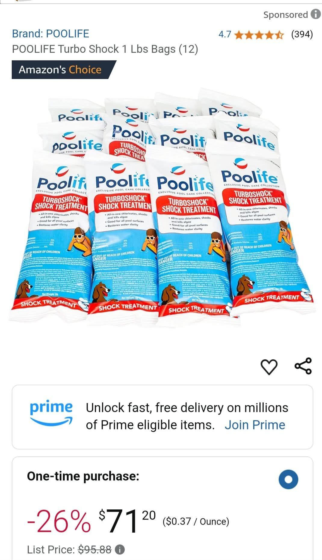 Poolife Turbo Shock 1 Lb Bags – 6 Pack Pool Shock Treatment (EPA 1258-1173)