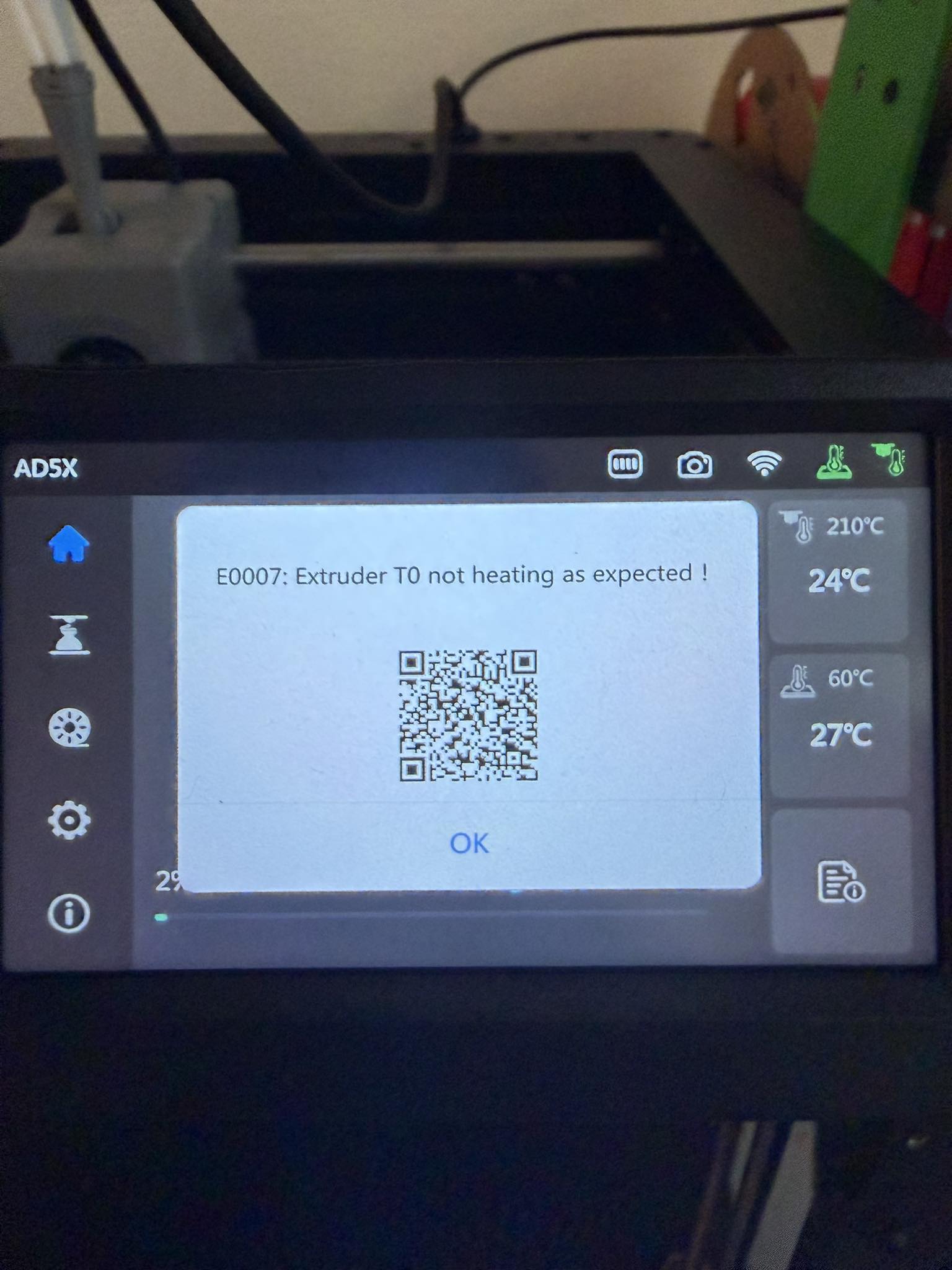 AD5X Flashforge User Group | Getting error E0007 Extruder T0 not ...