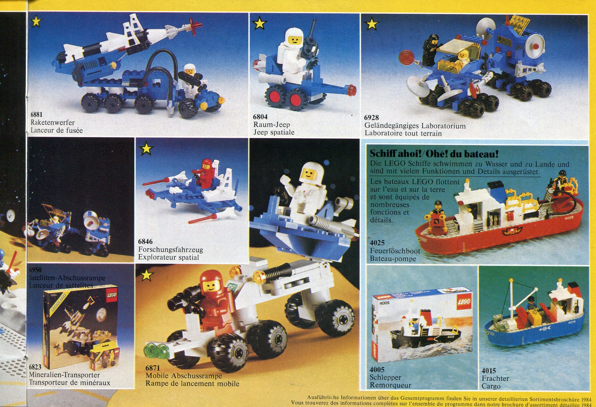 1984 Lego catalogues with black and blue space minifigures