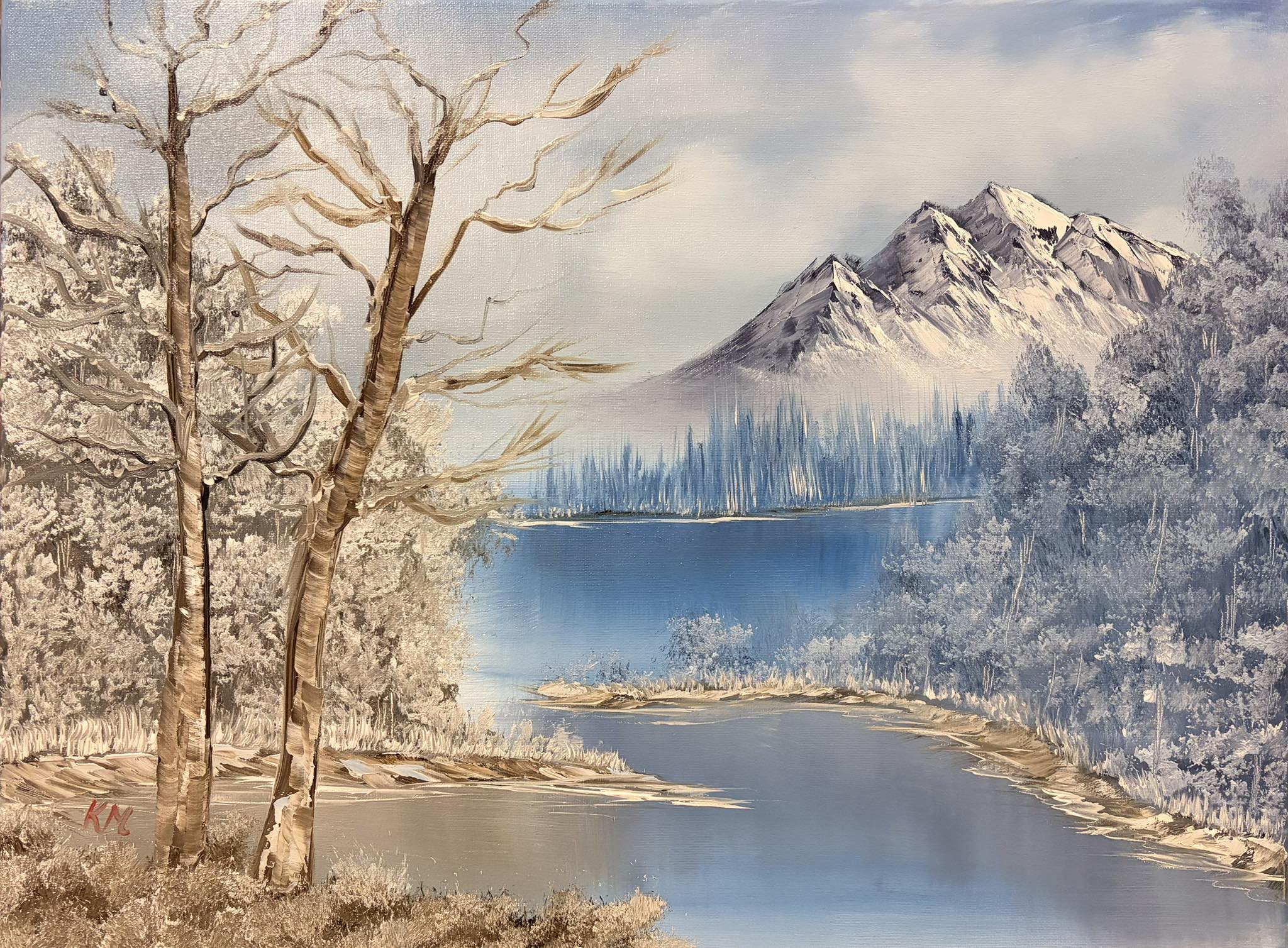 Winter's Quiet Crossing painting by Kenny Medina