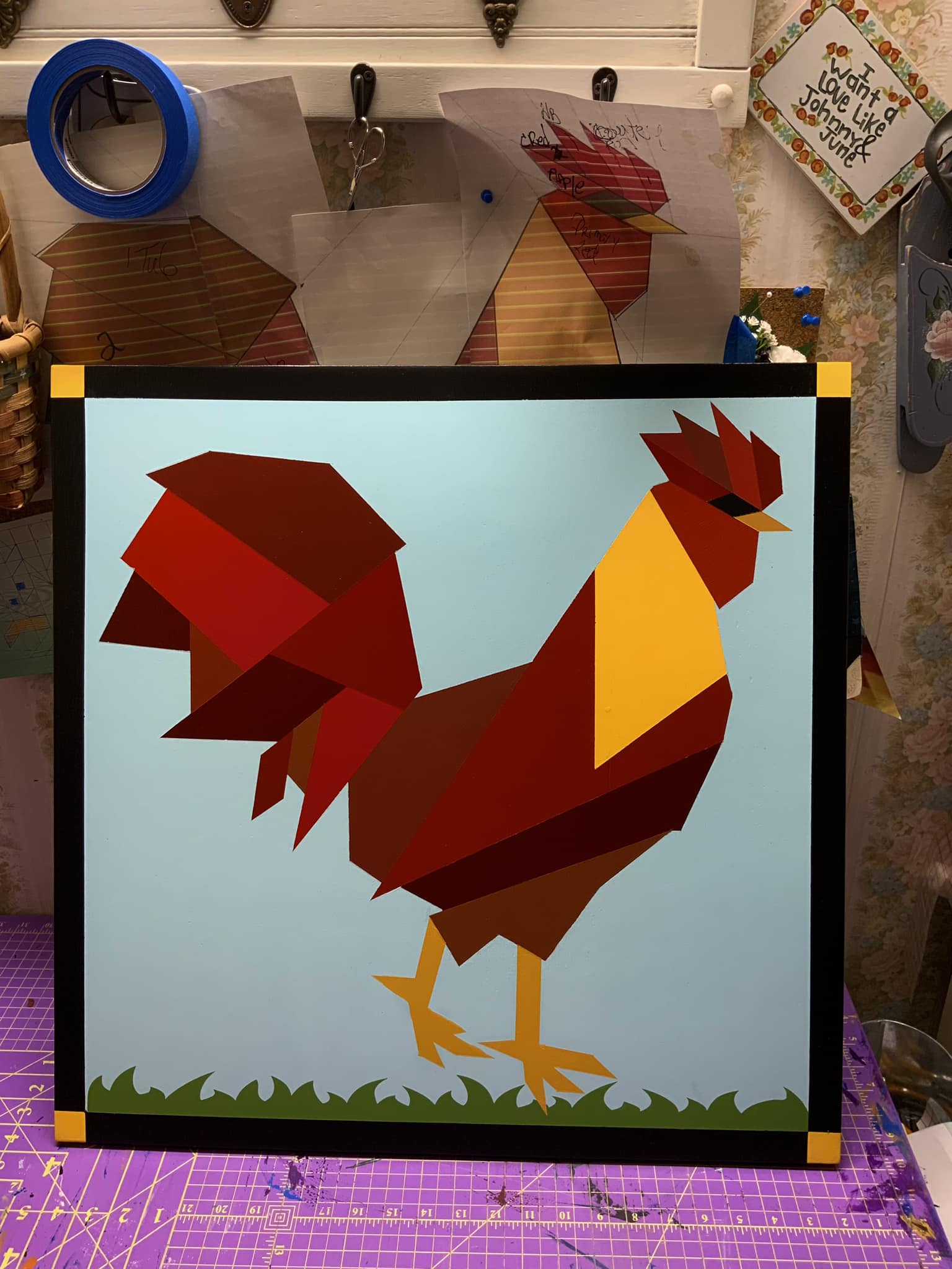 Deep Red Cling Rubber Stamp - 2x2 Inch Rooster Design, Made In USA