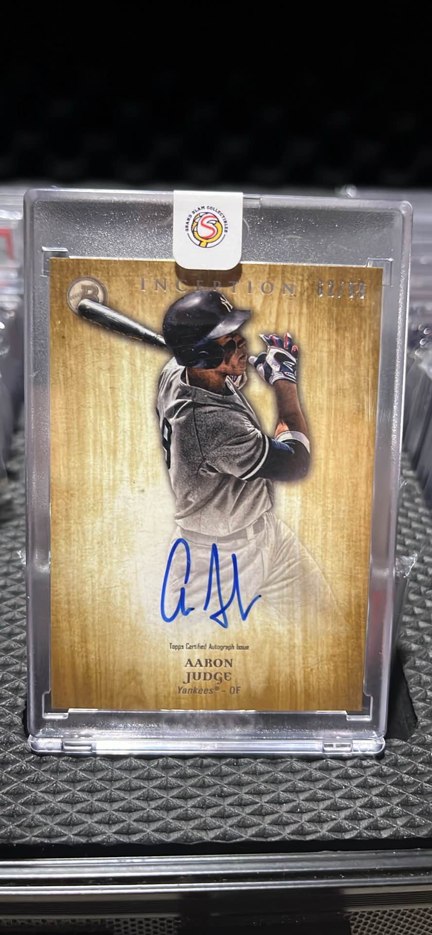 Authentic Topps Inception baseball card has a certified on-card