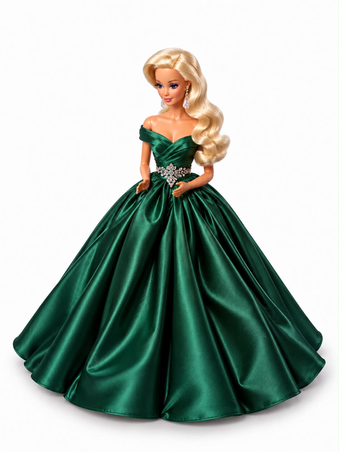 holiday barbie in green dress 2027 by Mattel features ball gown barbie green outfit