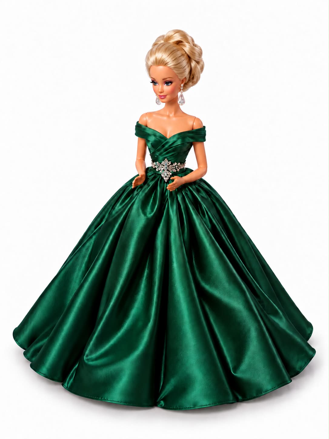 green dress holiday barbie 2027 by Mattel features ball gown 2004 holiday barbie green dress