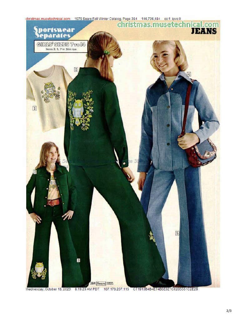 1975 Sears catalog fashion pick: green owl pants and jacket