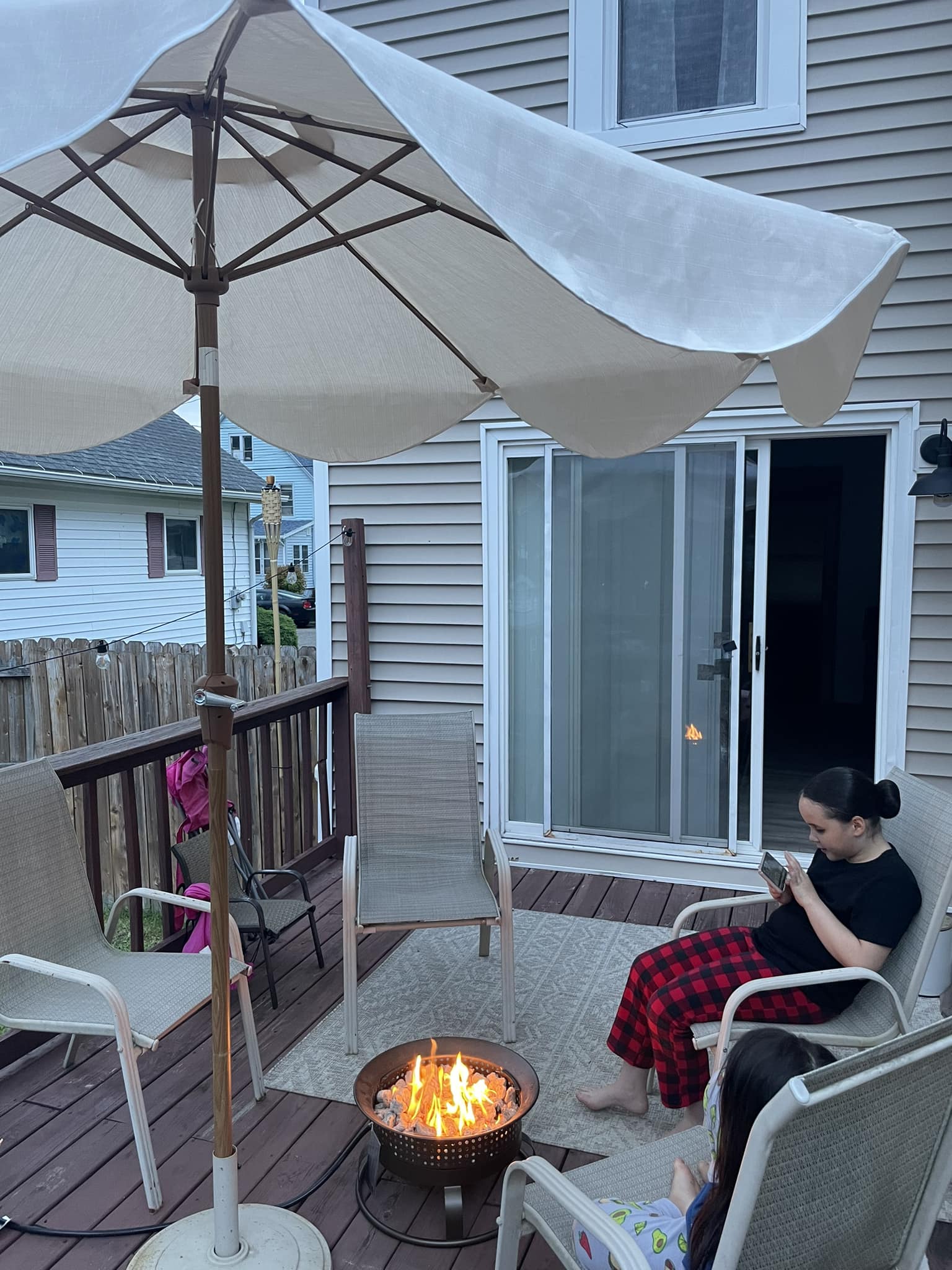 fire pit patio table with umbrella Aoxun Furniture Set 7-Piece / Pit, 7 pcs + Fire / Black-Yellow this set delivers a cozy Tropitone La Stratta 66 x