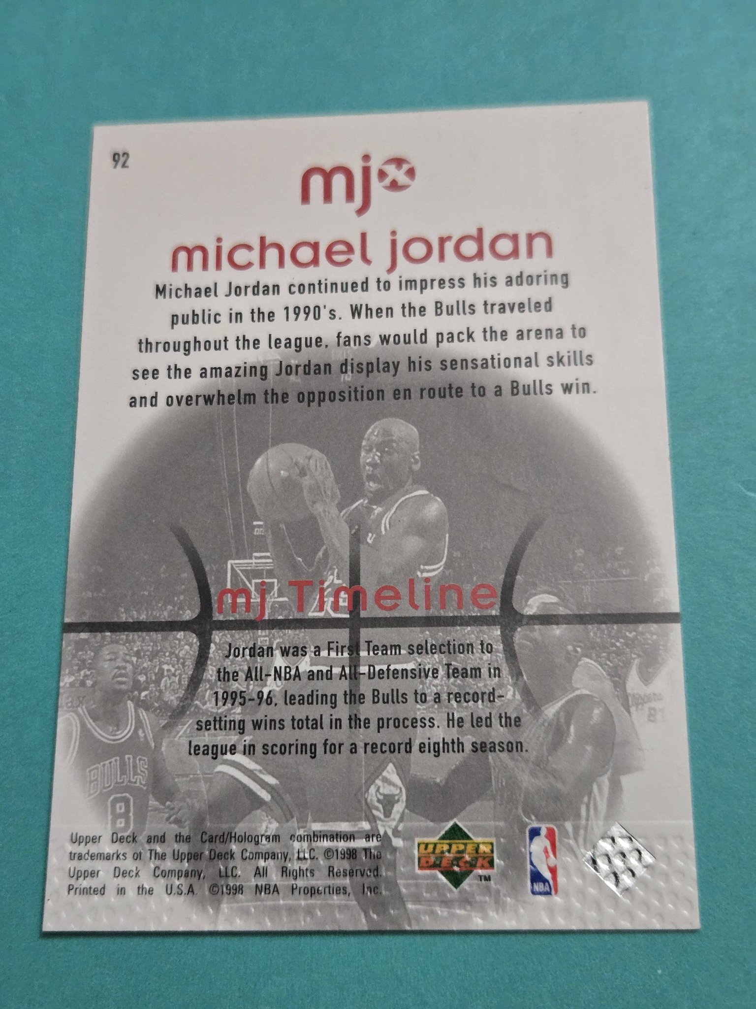 Michael Jordan 1998 Upper Deck MJx #92 - MJ Timeline - Chicago 