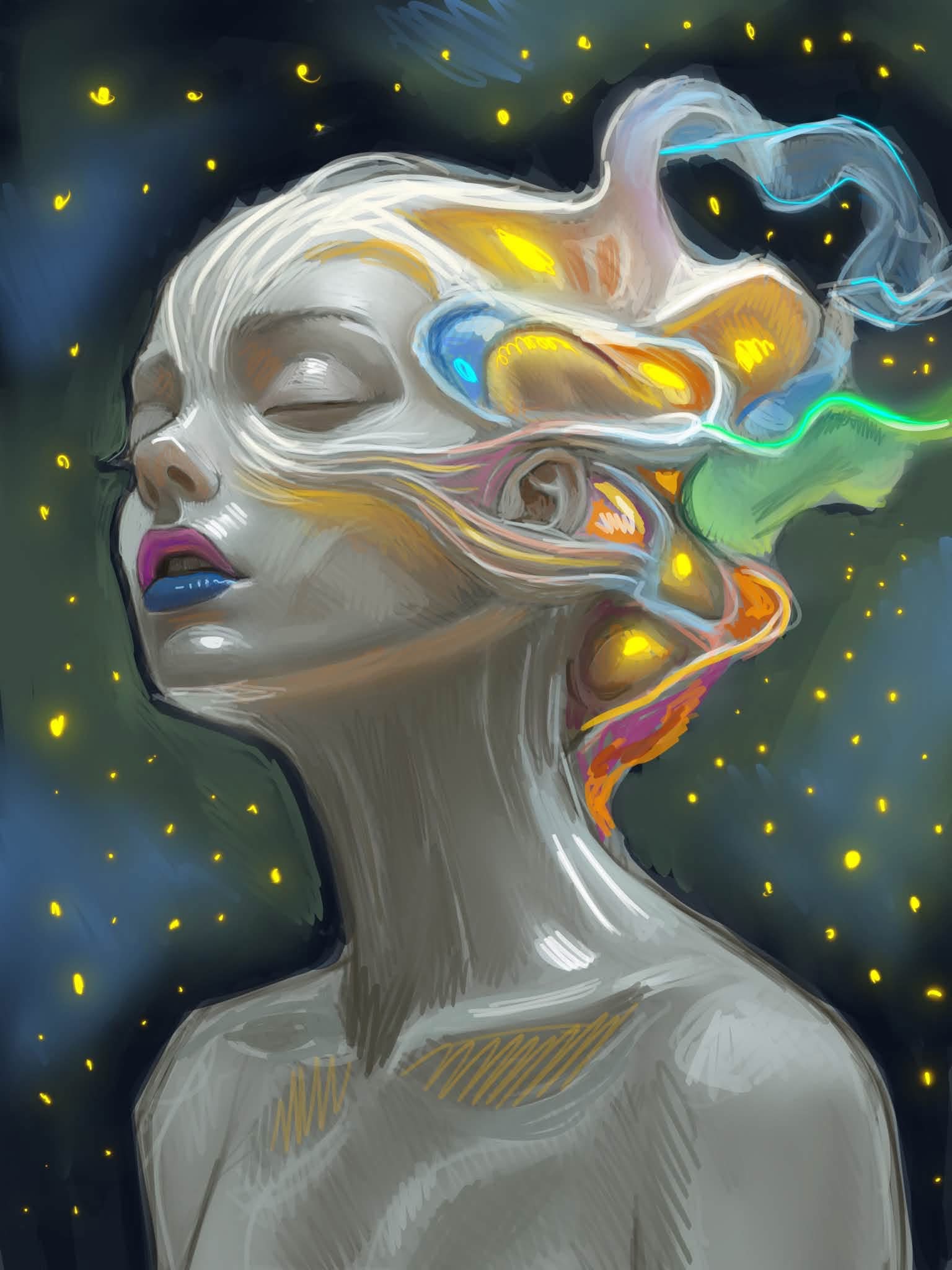 This artwork presents bipolar disorder as four figures sharing one
