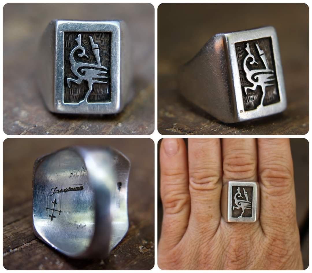 Hopi artist Joe Josytewa sterling silver roadrunner ring