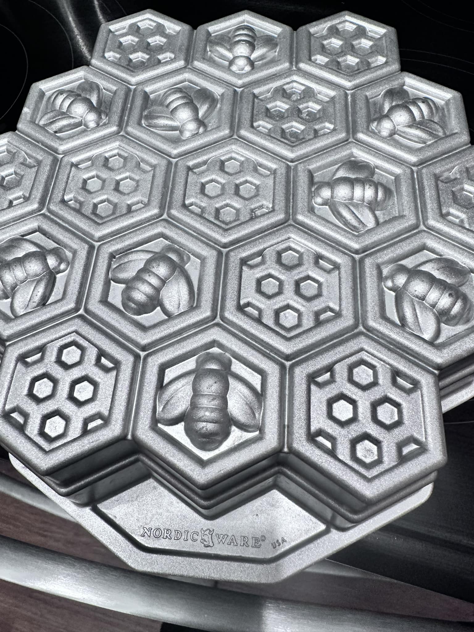 Nordic Ware honeycomb cake pan found at thrift store