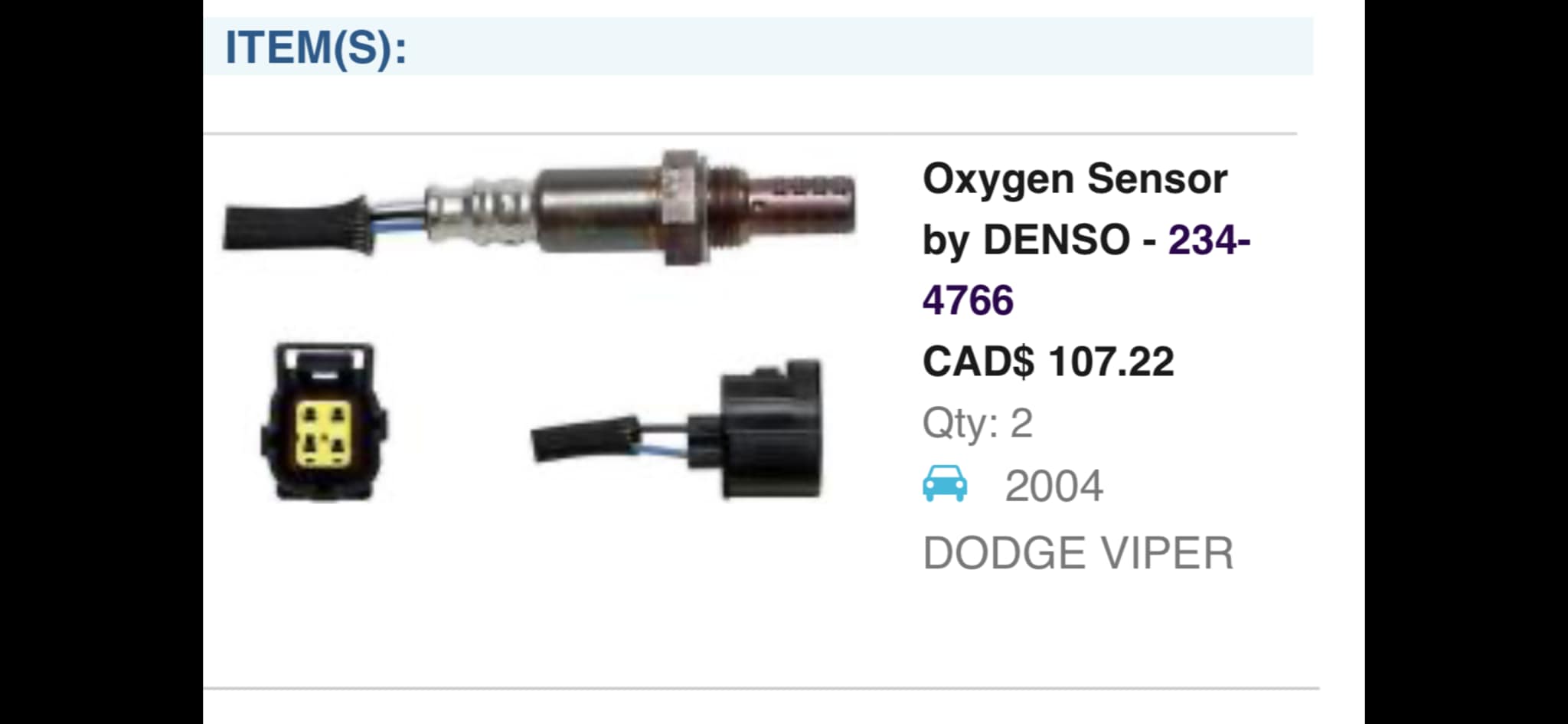 Set of 2 O2 Oxygen Sensors DOWNSTREAM for 300 Ram Van