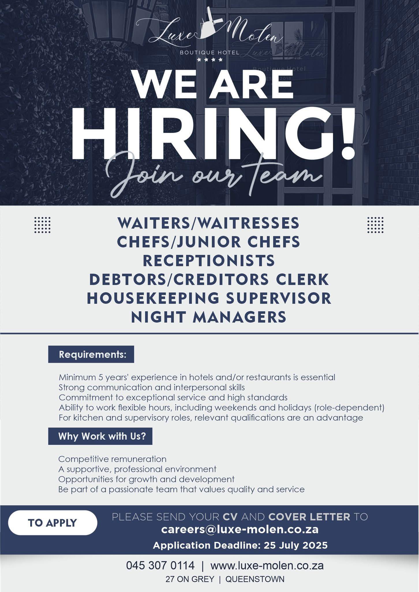 Luxe-molen boutique hotel job openings available