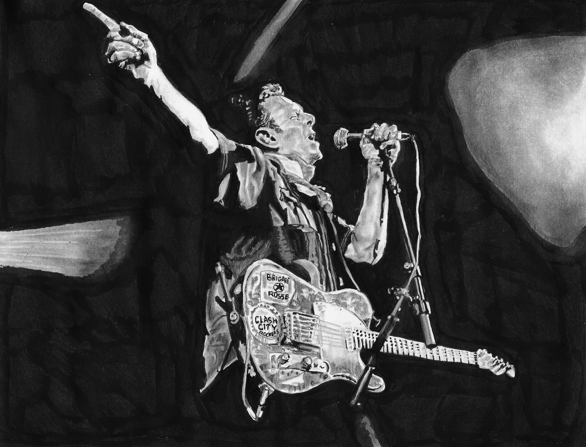 Ink portrait of Joe Strummer